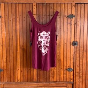 Owl tank top in maroon